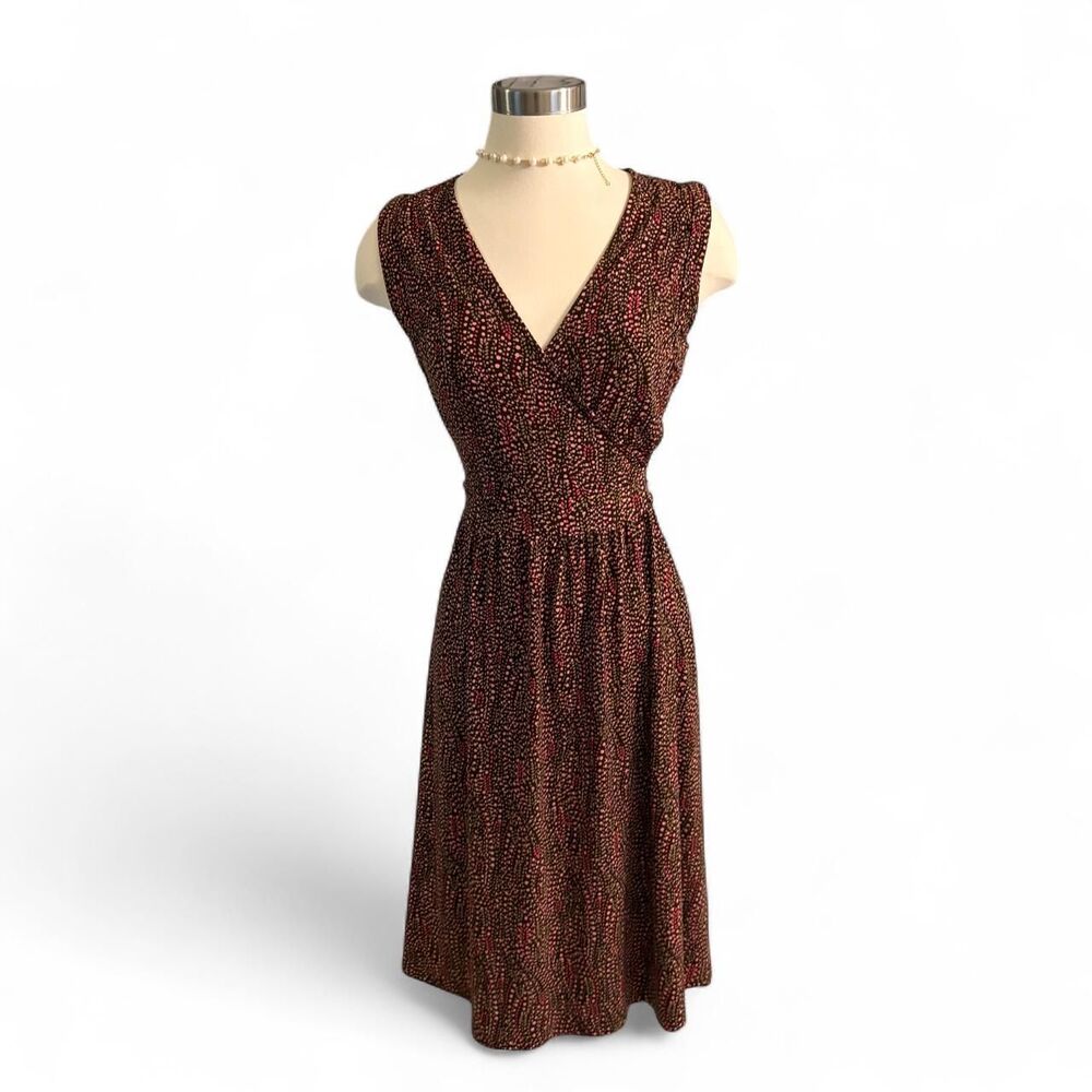 Vintage Apostrophe Brown Burgundy Midi Dress Waist Tie Small 6-8